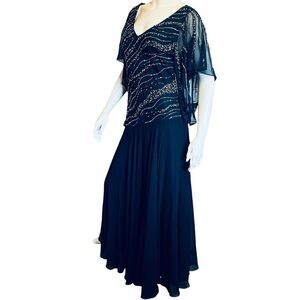 JK ARA Beaded Maxi Navy Dressy Dress  size 12